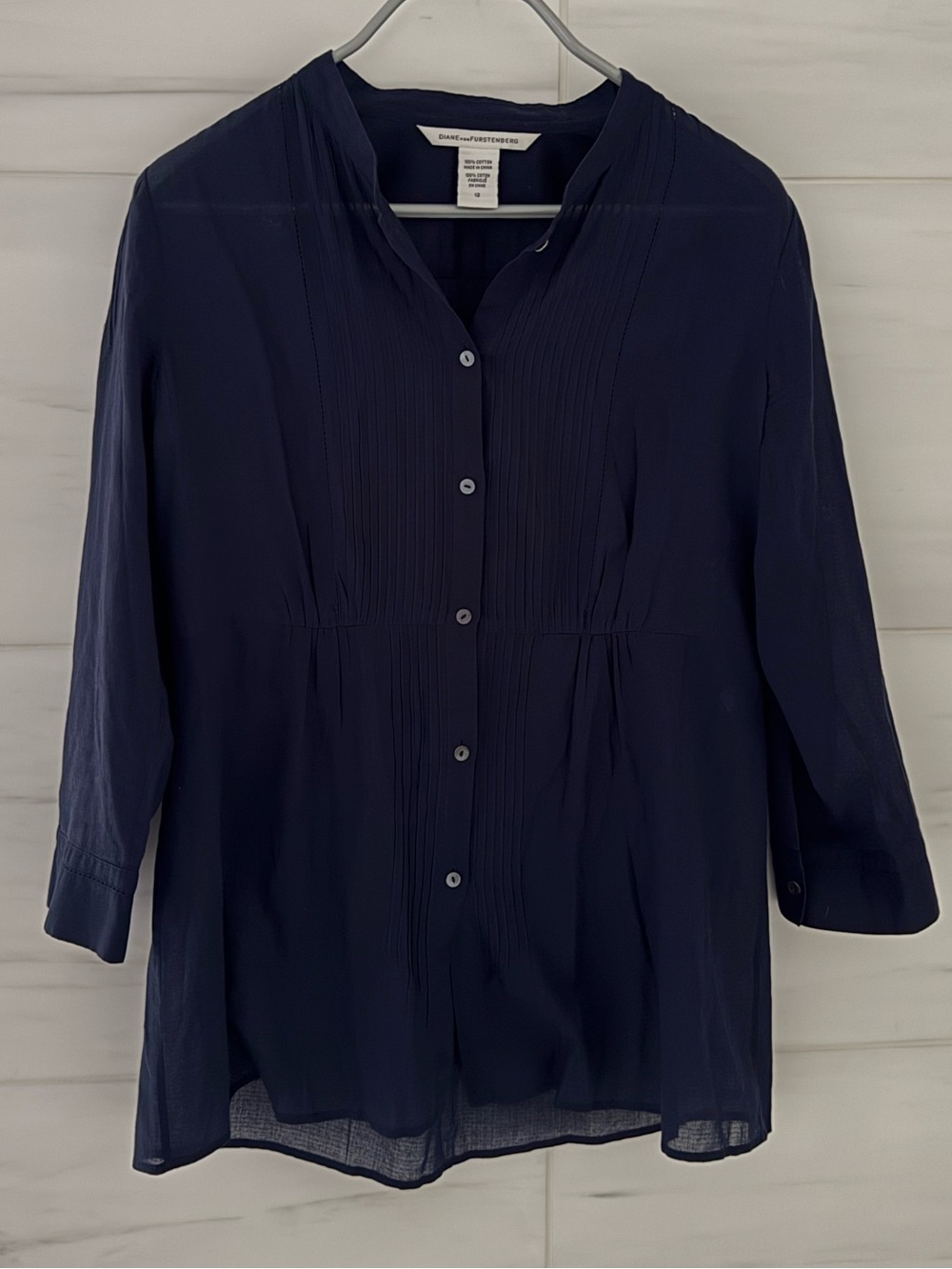 Diane Von Furstenberg Navy Button-Up Blouse